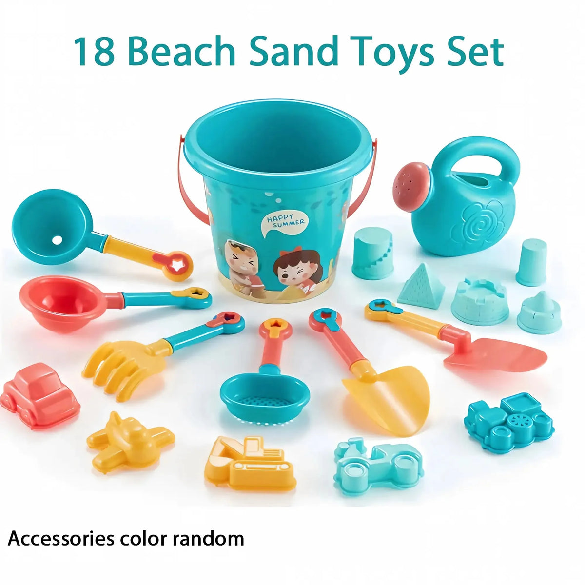 Set estivo da spiaggia 18 pezzi per bambini: secchiello, palette e bottiglia