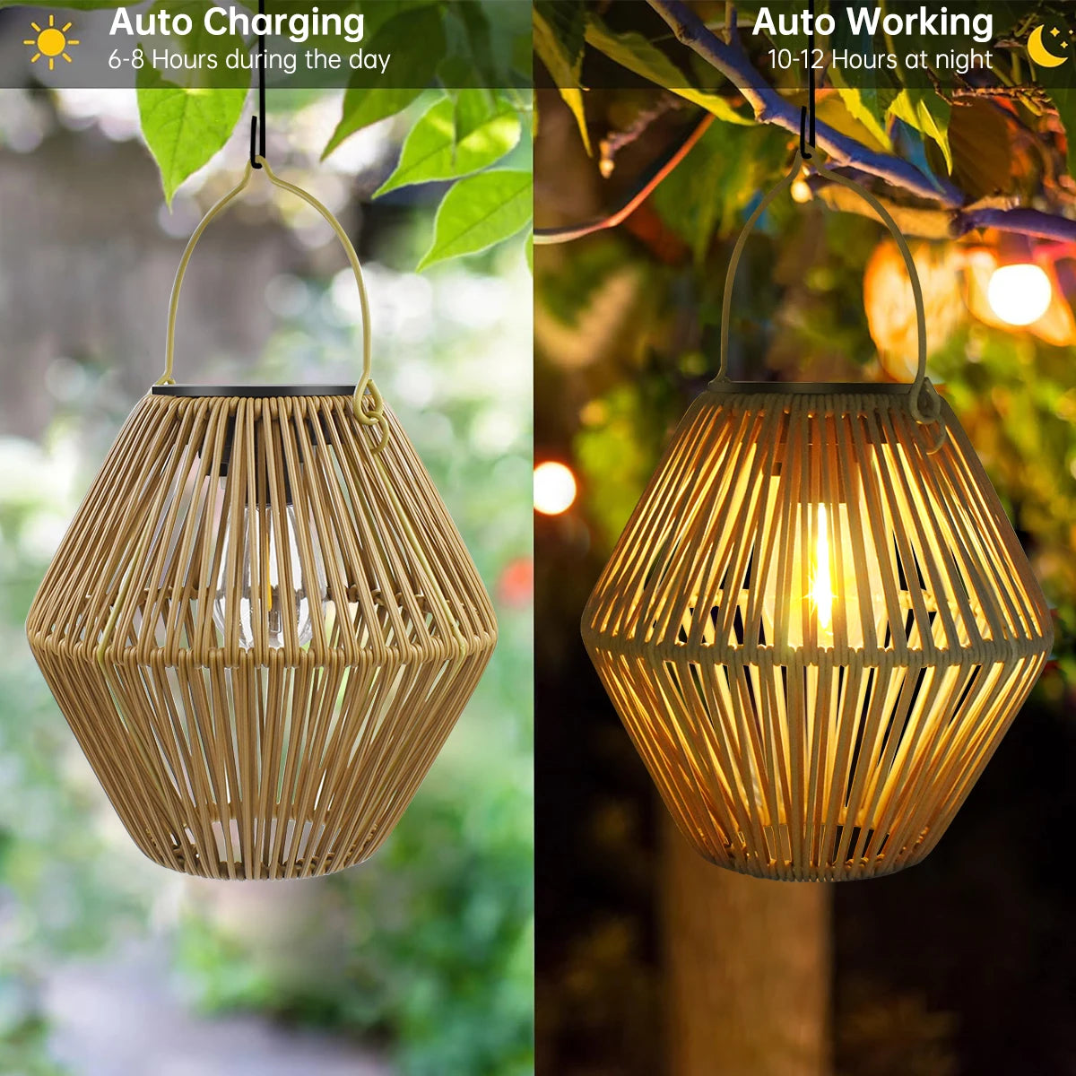 Lanterna solare in rattan impermeabile IP65 per giardino e patio