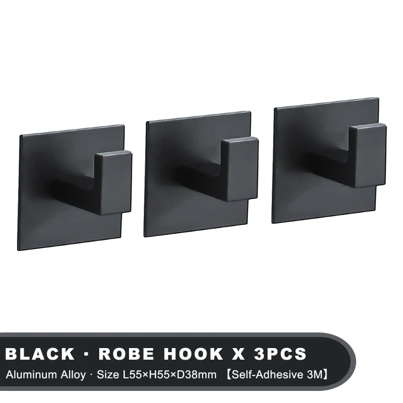 strong adhesive wall hook set – 1 to 4 black matte hooks for coat, towel, robe