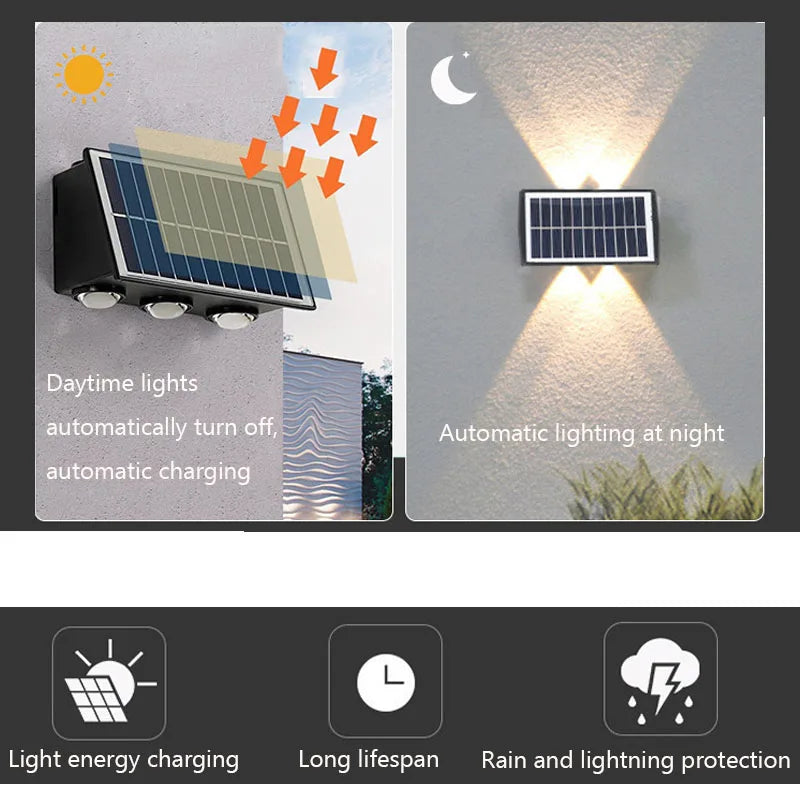 Lampada da Parete Solare 4/6/8 LED Waterproof IP67 per Giardino e Cortile