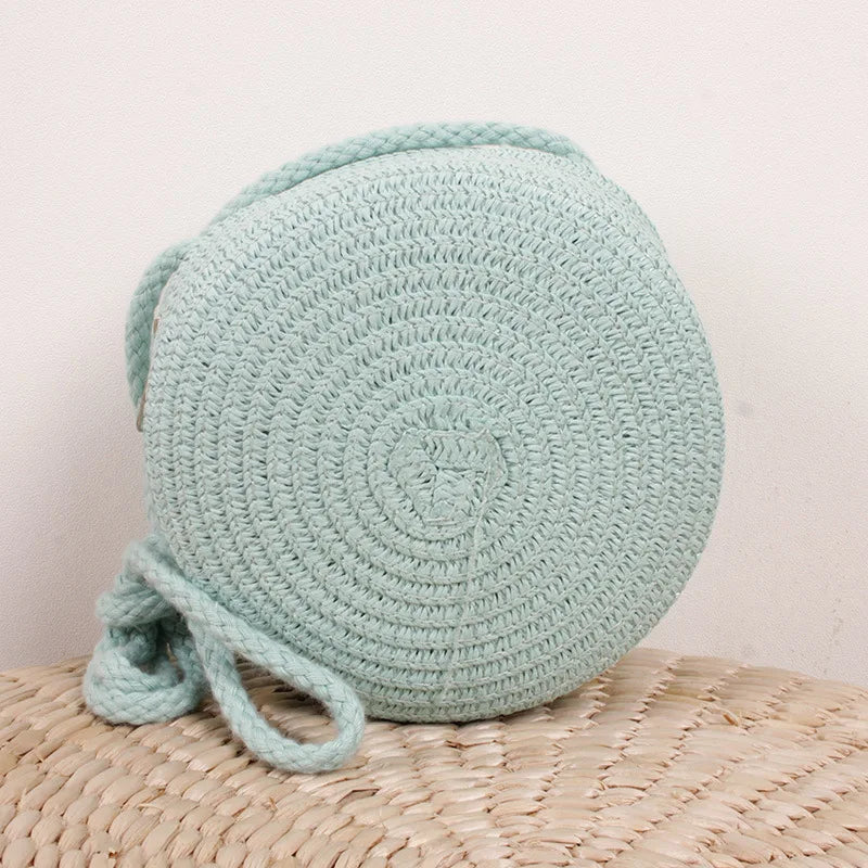 Borsa a tracolla rotonda in paglia intrecciata – stile boho per donna