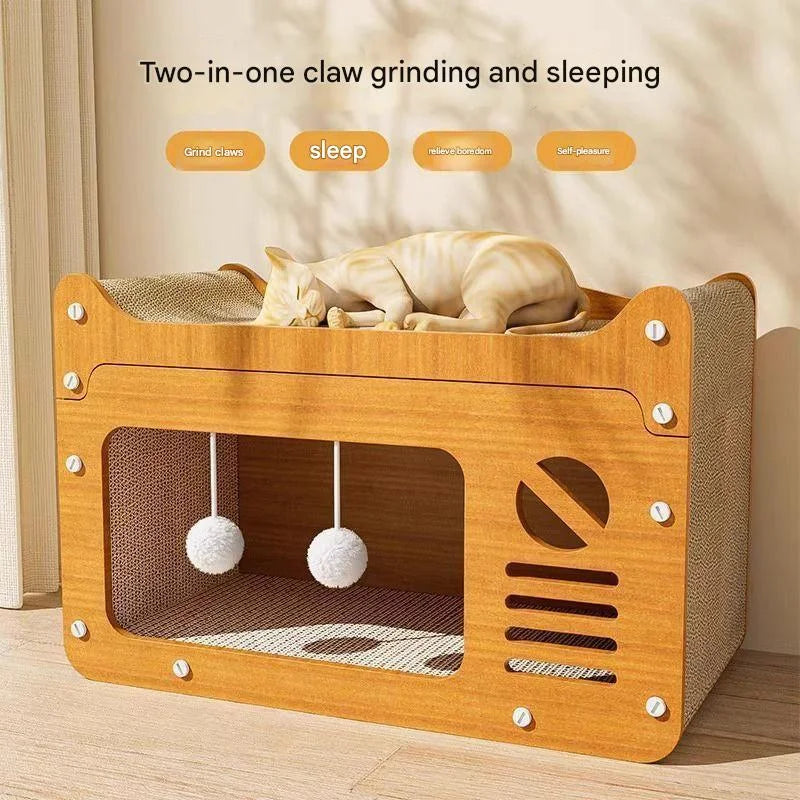Tavola graffiatrice 2 in 1 per gatti con ripiano di riposo