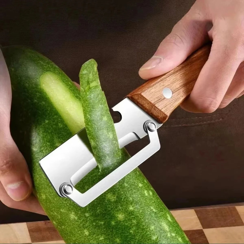 Slicer in acciaio inox con manico rovere – taglio, sbucciatura e apribottiglie