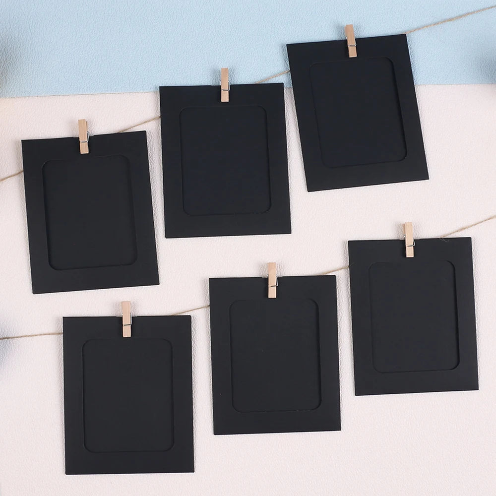Set 10 Cornici Foto Carta con Clip Legno e Corda per Decorazione Muro
