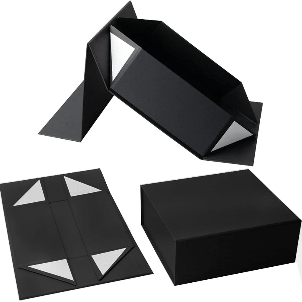 1pcs Black Gift Box with Lid for Present, Magnetic Closure Rectangle Collapsible Gift Box, Groomsman Proposal Box, Wedding