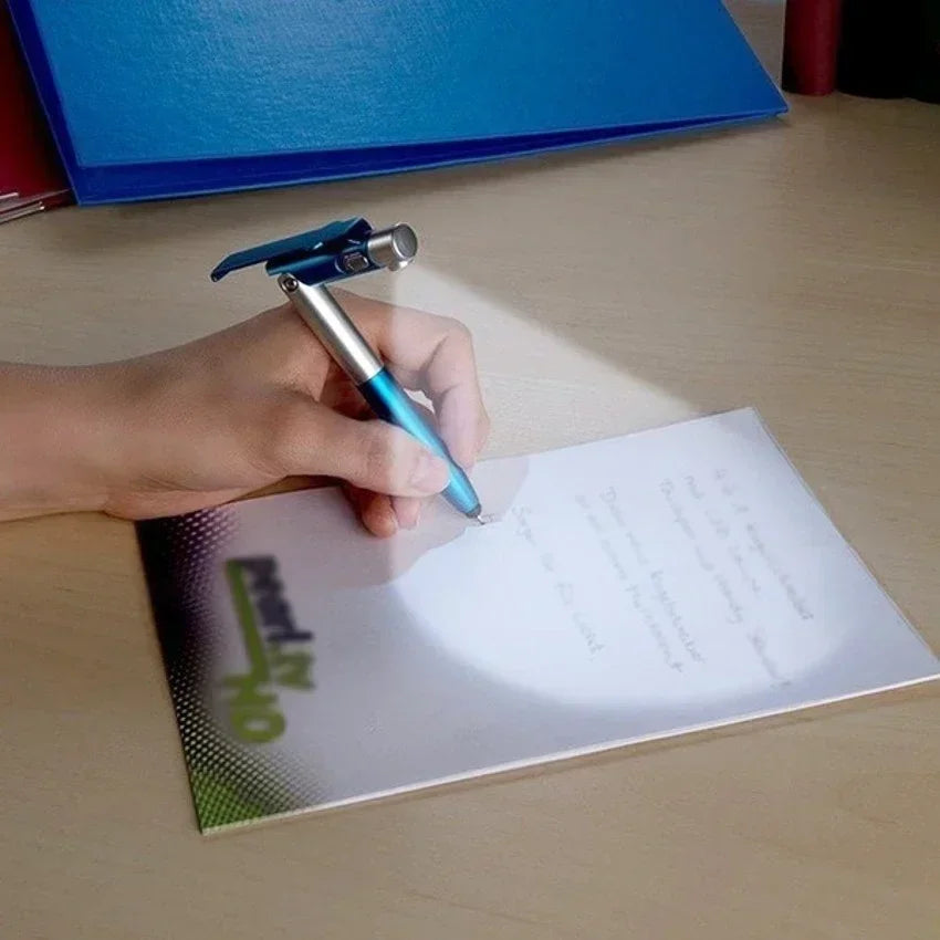 Penna a sfera 4 in 1 con luce LED, supporto pieghevole per smartphone e…