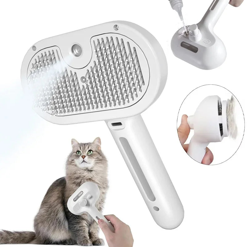 Spazzola Elettrica 3-in-1 per Cani e Gatti, Pettine in Acciaio Curvo con Spray…