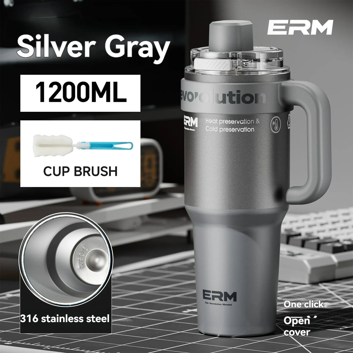 Termos 1,2 L acciaio inox con rivestimento ceramico, cannuccia e manico – 24 h