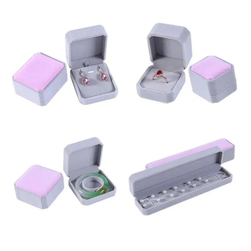 Velvet Octagon Jewelry Box Ring Necklace Earring Packaging Organizer Bulk Gift Box Ear Studs Jewelry Storage Case High Quality