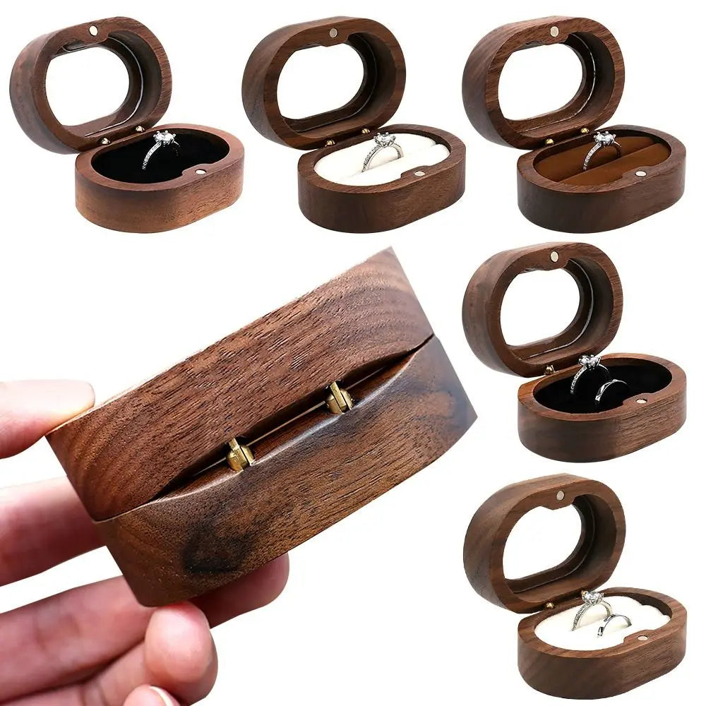 1Pcs Oval Wooden Retro Jewelry Box Lover Ring Display Box Engagement Wedding Couples Ring Storage Holder Love Gift Earrings Case