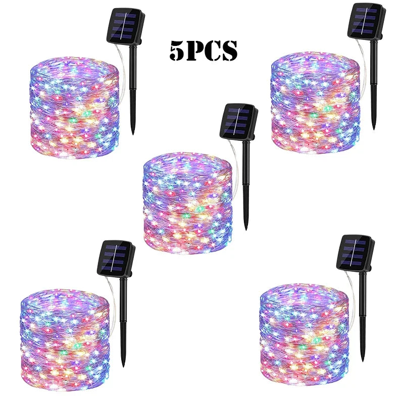 Luce LED Solare da Giardino a Catena, 32 m, Impermeabile, 8 Modalità