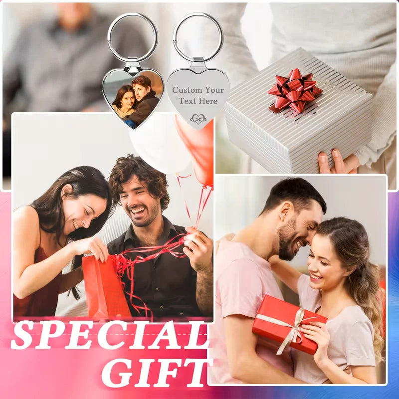 Customisable Heart-Shaped Keychain, Can Add Photo and Text - Personalised Gift for Him/Her