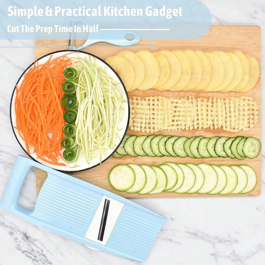 Affettatrice 5-in-1 Manuale per Verdure e Frutta – Taglio Sicuro e Compatto