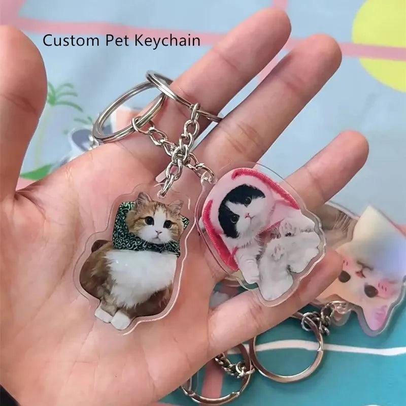 Custom Pet Photo Personal Keychain Customized Clear Acrylic Key Chain Design Making Cute Keyring Goods Made