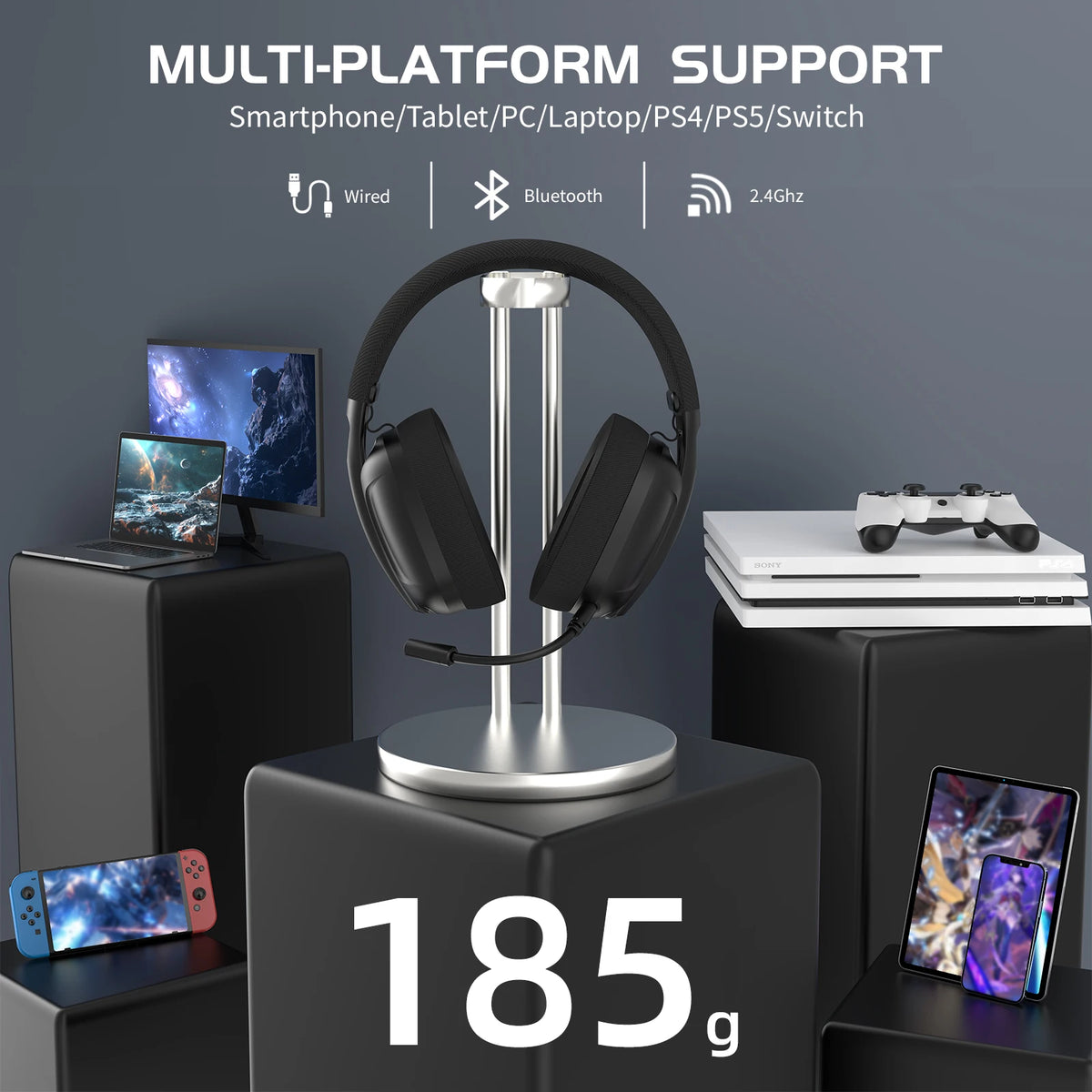 Cuffie gaming wireless L80 3 modalità, suono 5.1 Hi‑Fi, microfono rimovibile
