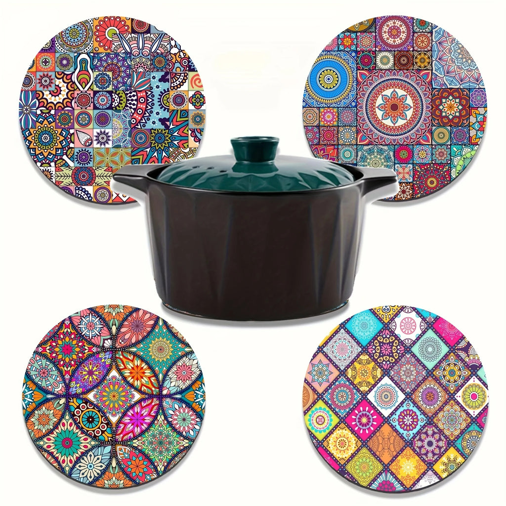 Set da 4 Sottobicchieri Boho Mandala in Diatomite, rotondi, anti‑scivolo e…
