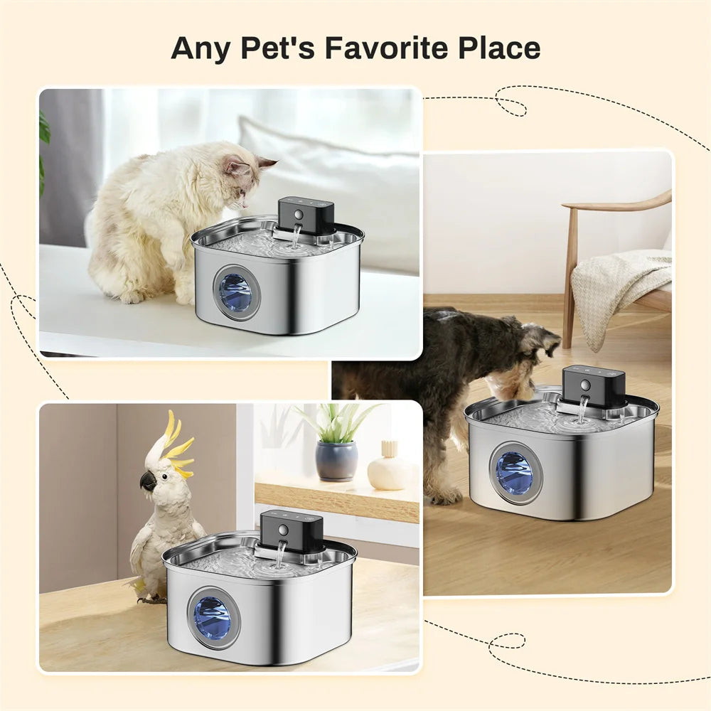 Fontana d'acqua 3.2L per gatti e cani, ricarica wireless, finestra livello
