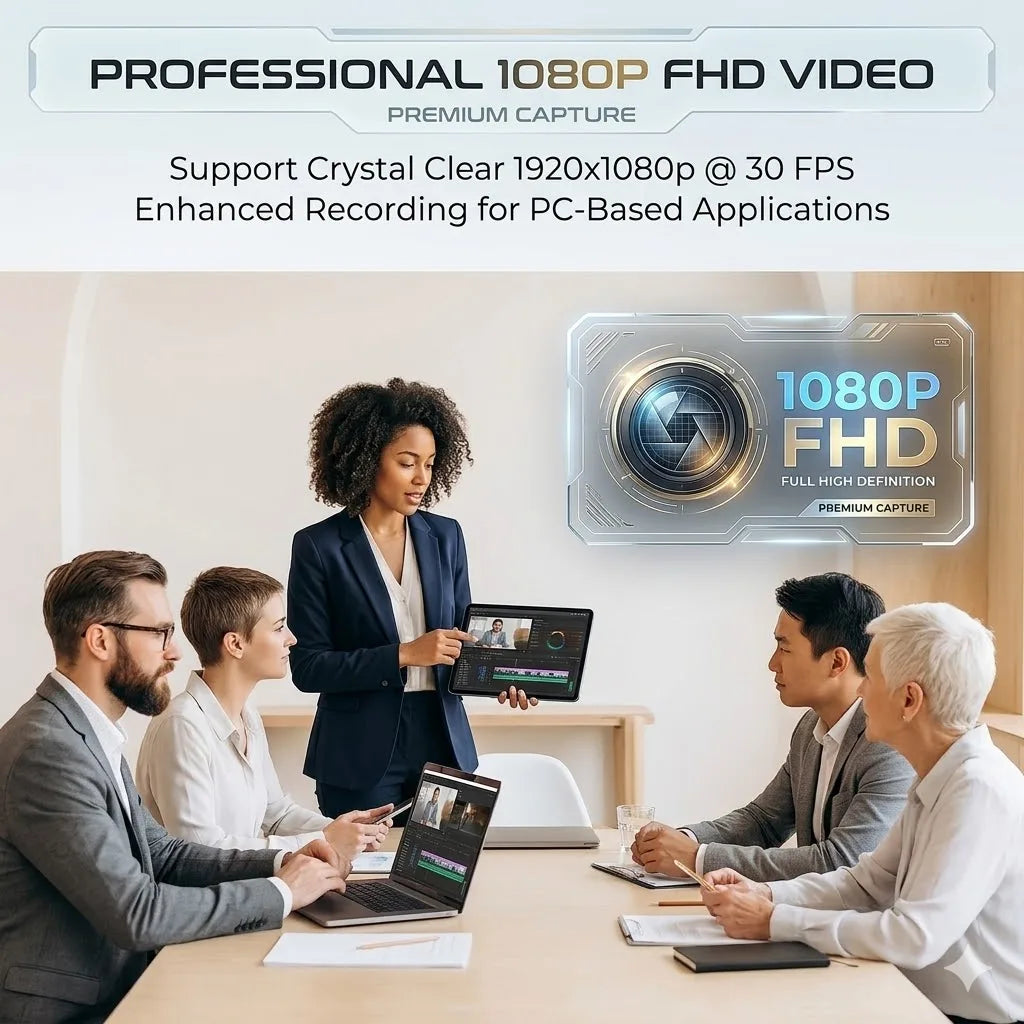 Webcam HD 1080p USB‑C con lente 90° o 120° e microfono integrato