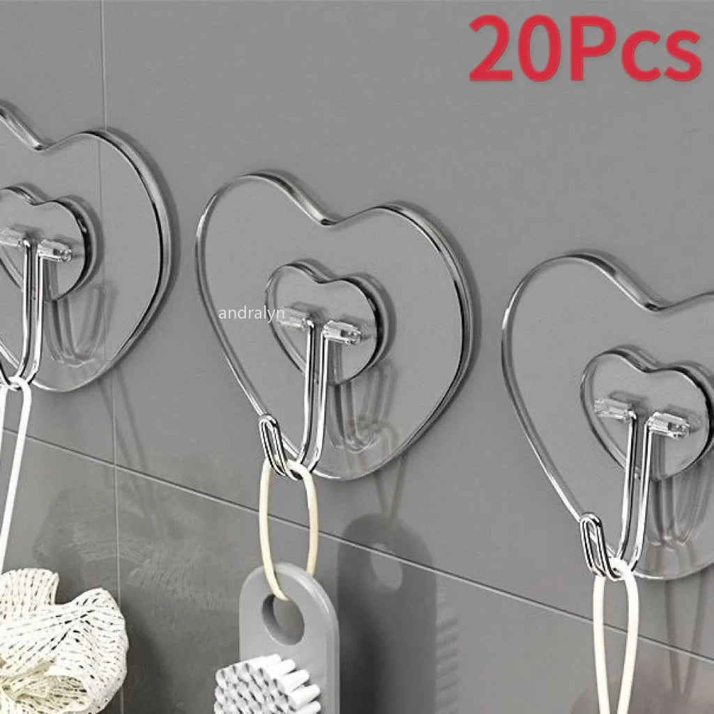 Ganci Trasparenti a Forma di Cuore Autoadesivi - Porta Accessori Multiuso