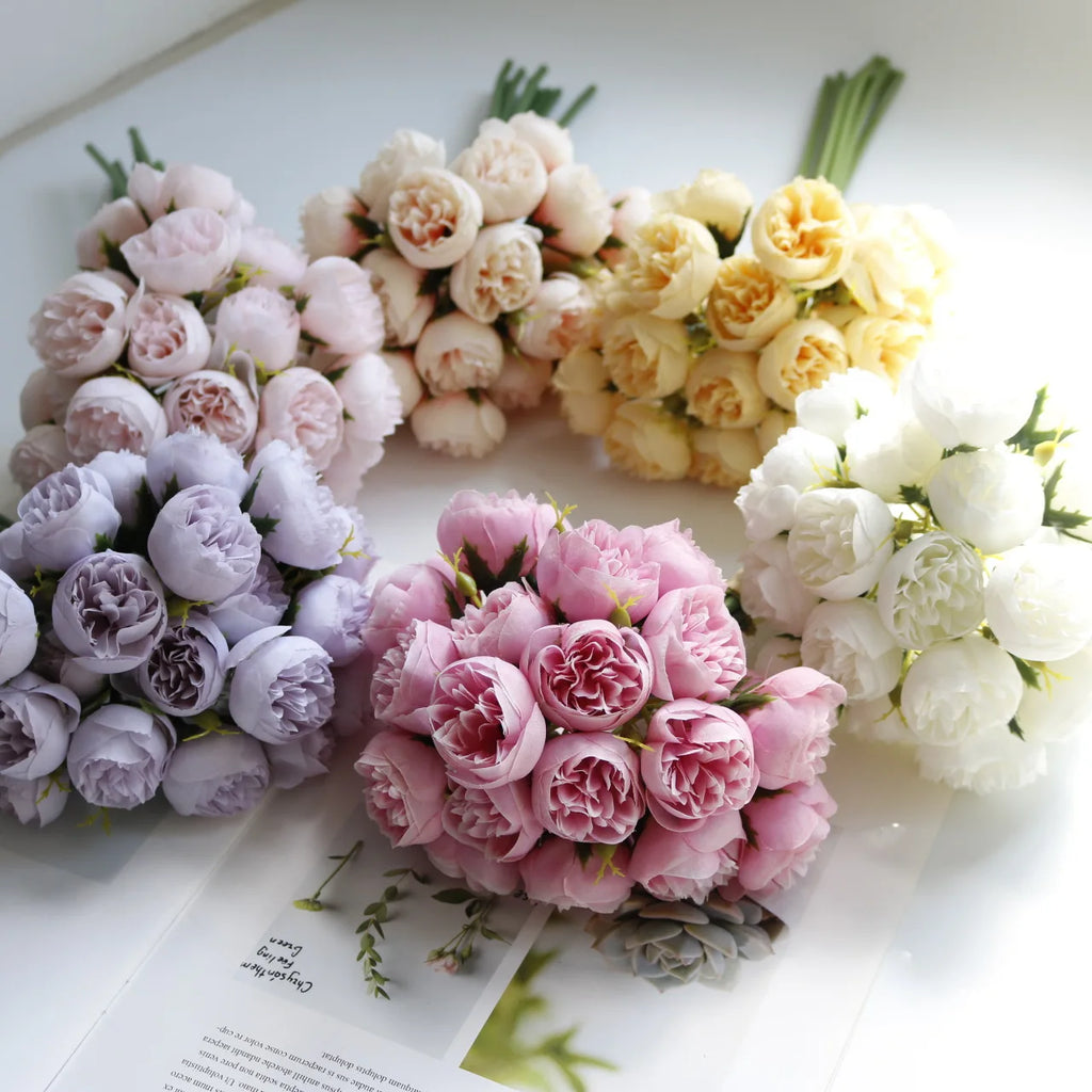 Bouquet di 27 Rose in seta rosa pesca per decorazioni matrimonio e casa