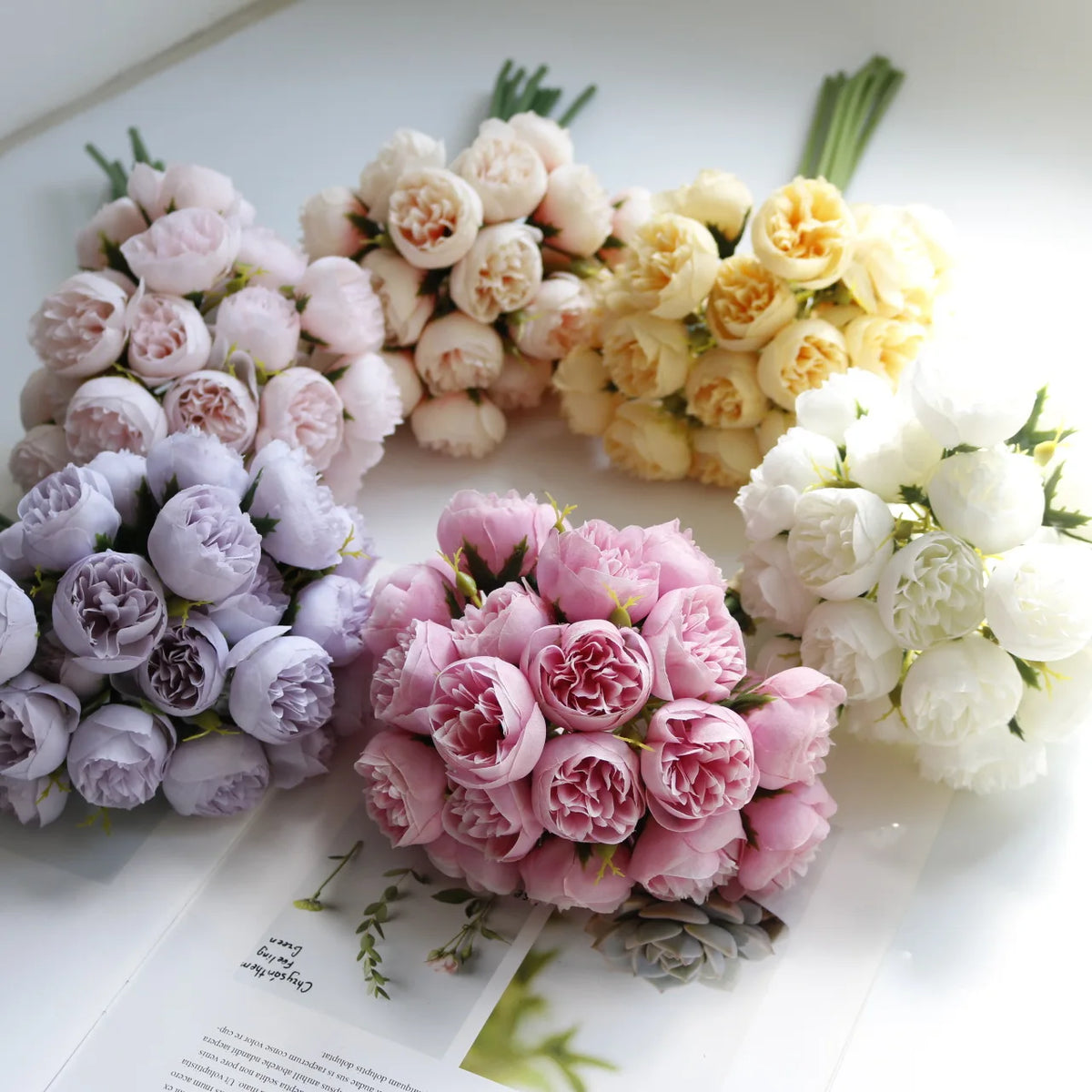 Bouquet di 27 Rose in seta rosa pesca per decorazioni matrimonio e casa
