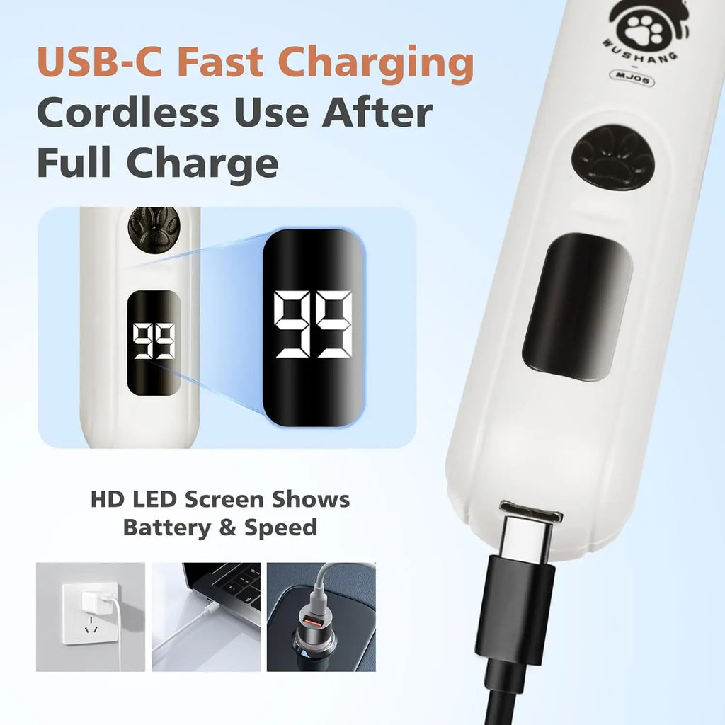 Cartella Elettrica per Unghie Animali 3 Velocità, Display Digitale, USB-C