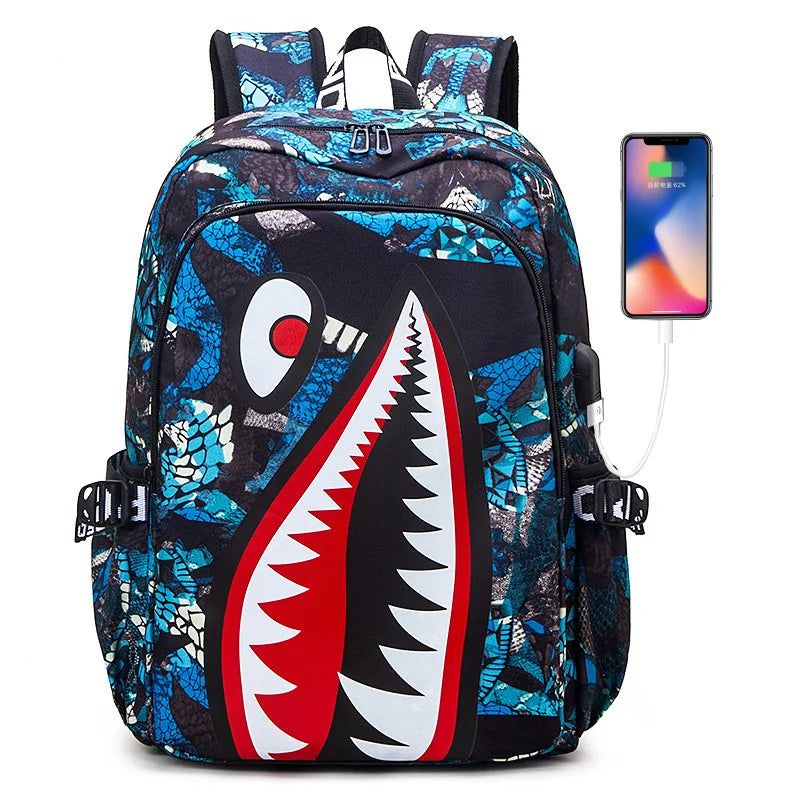 Sac à dos scolaire motif requin – 32×18×43 cm, léger et résistant