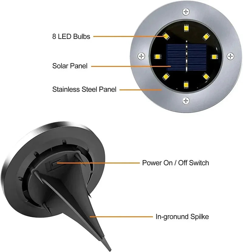 Lampada da Giardino Solare IP68 LED per Sentieri e Patio