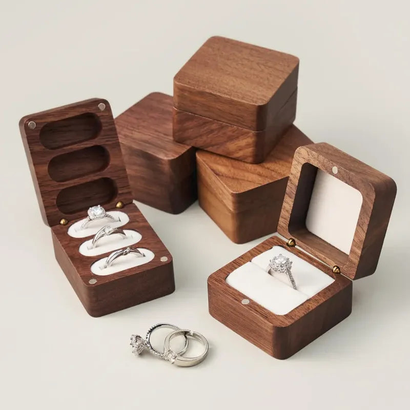 Walnut Wooden Ring Box for Proposal Blank Wood Earring Rings Jewelry Boxs Engagement Ring Box Wedding Ring Box Anniversary Gifts