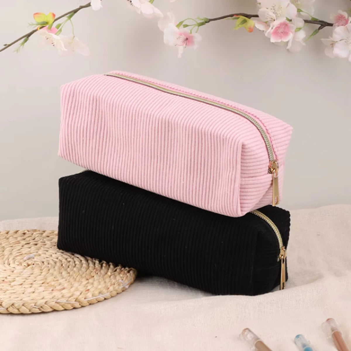 1pc solid color pencil case - large capacity school & office bag