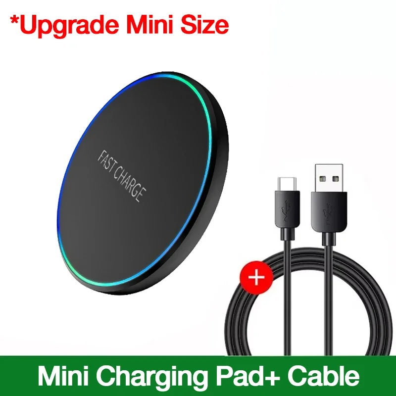 Station di ricarica wireless veloce 15W per iPhone e Android, LED e porta Type‑C