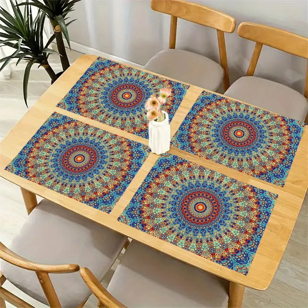 Set de 4 sets de table Boho Mandala en lin 30x40 cm – Style ethnique mexicain
