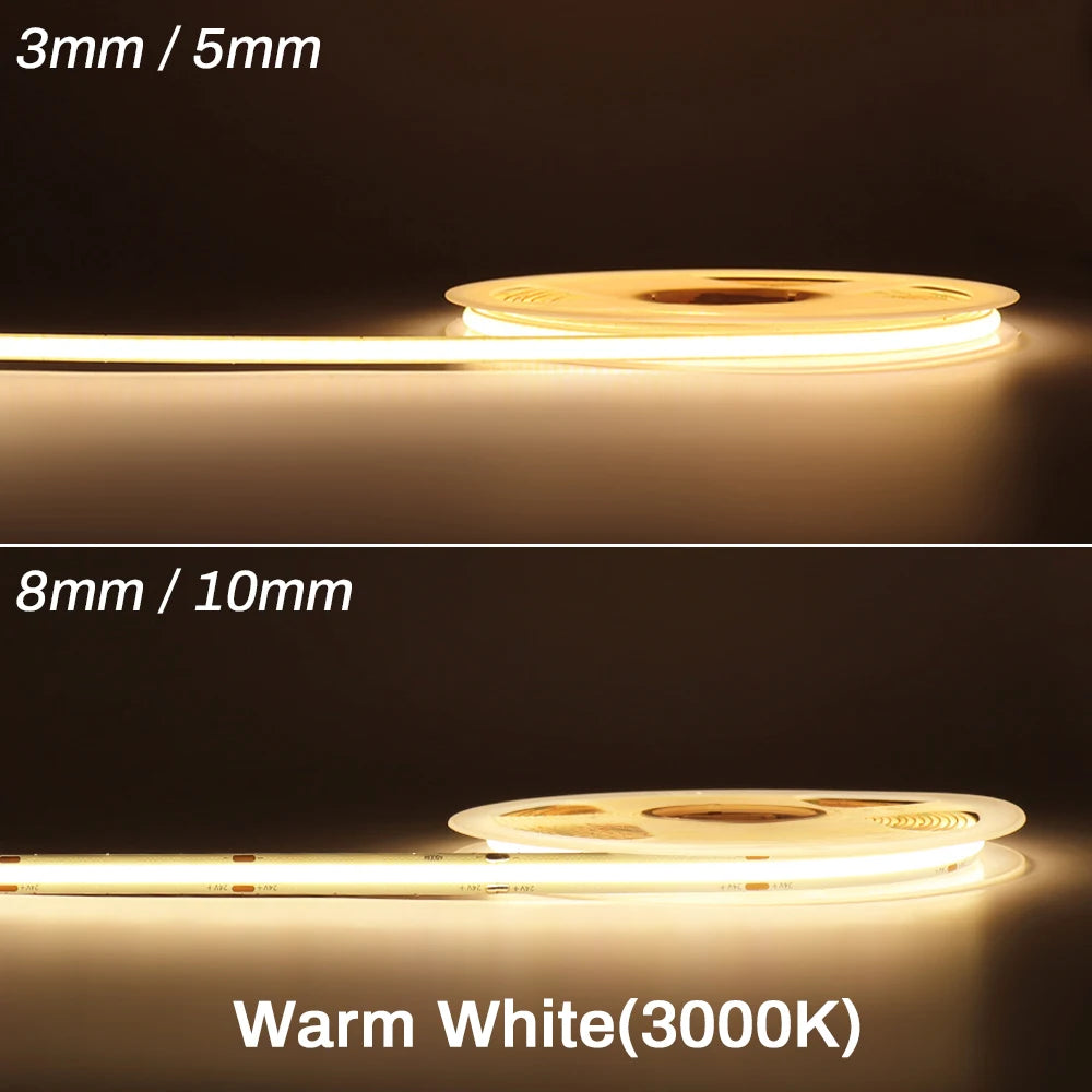 Striscia LED COB 12V/24V 3‑5mm dimmerabile 3000‑6000K per casa