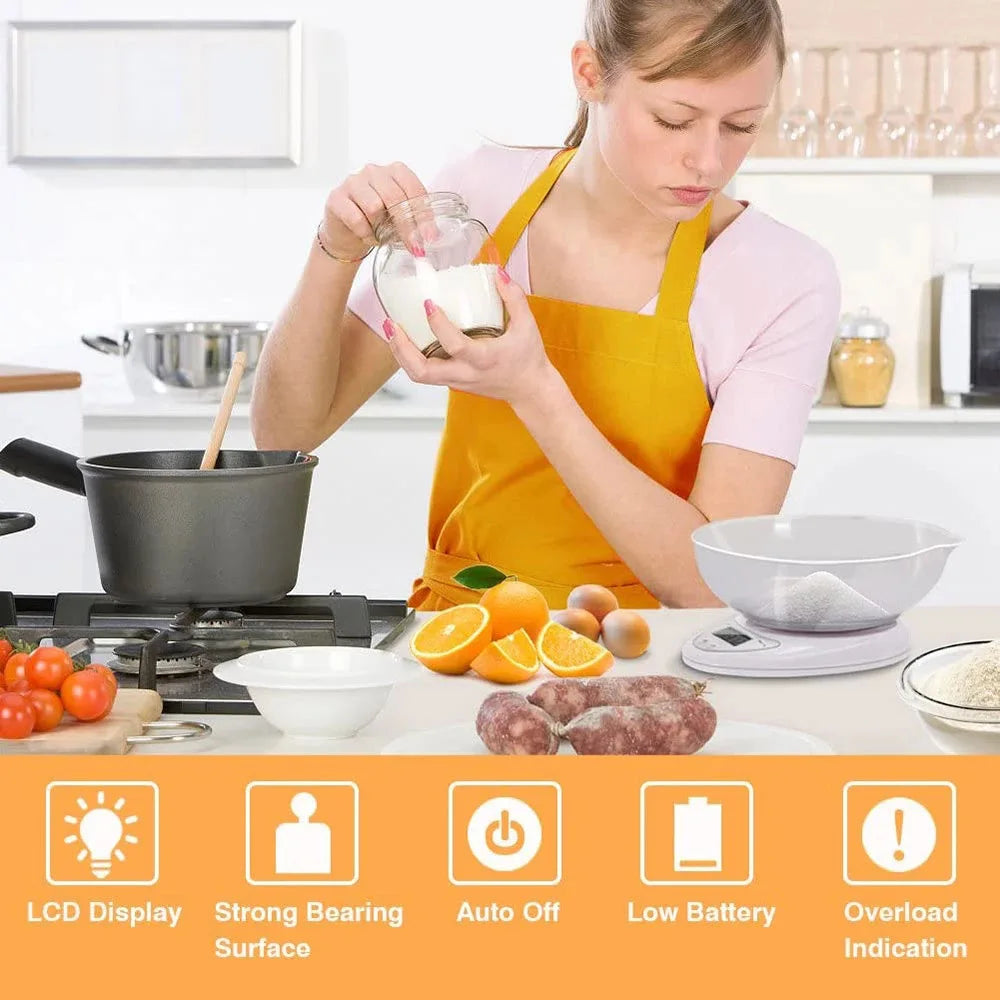 Bilancia digitale da cucina 5 kg/1 g, precisione 0,1 g, display LED, unità…