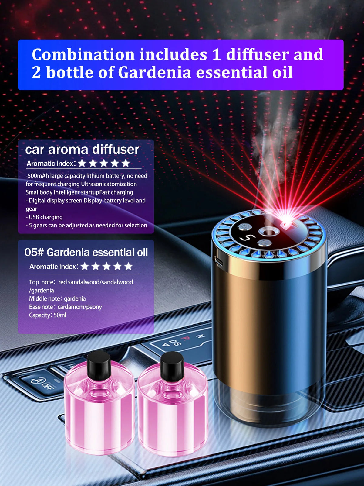 Lampada romantica a luce multicolore ricaricabile con diffusore aromatico per…