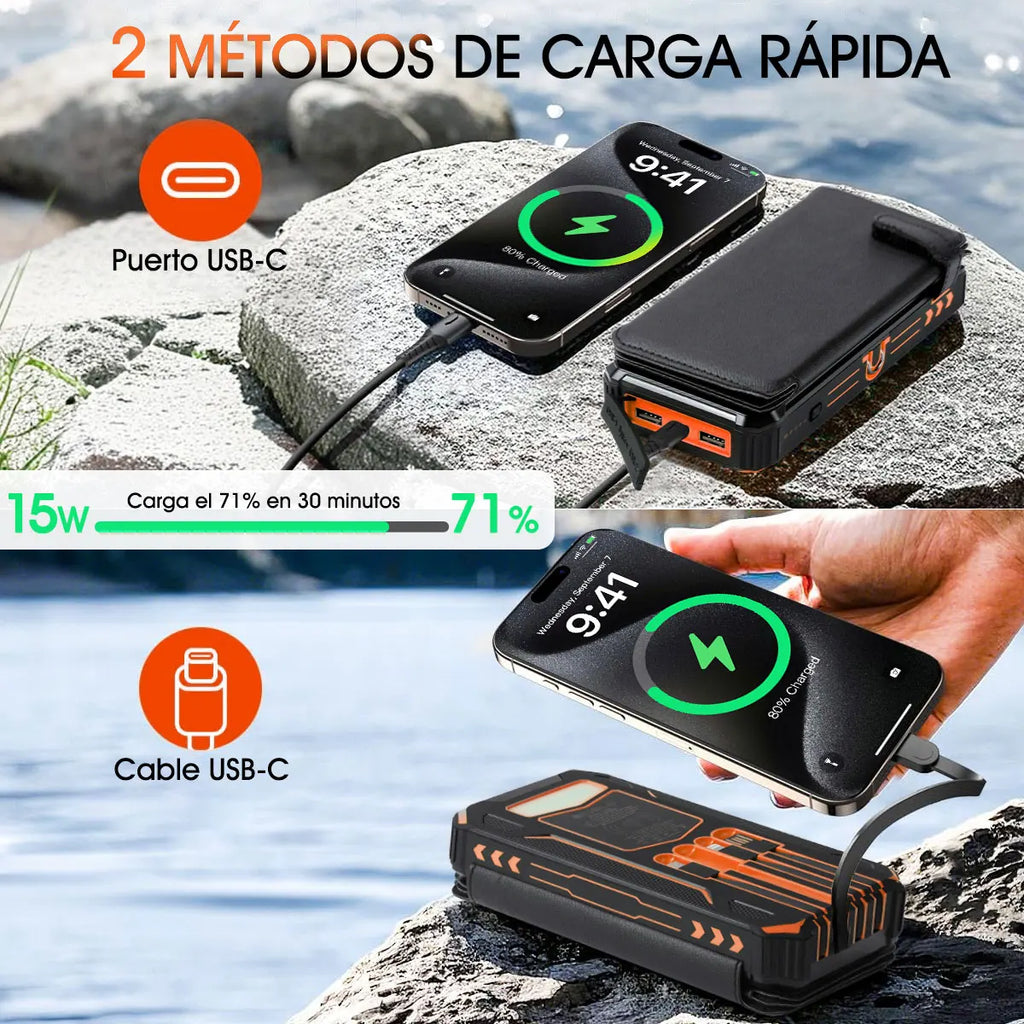 Power Bank 20000 mAh con Ricarica Solare – Compatibile iPhone, Xiaomi, Huawei