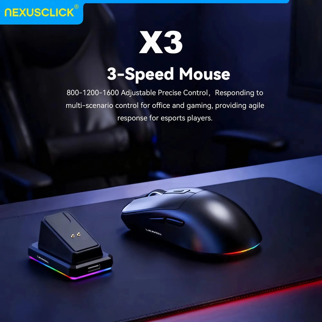 Mouse Gaming Wireless Dual Mode con Dock di Ricarica Magnetico RGB - 2000 DPI