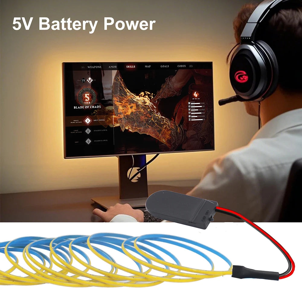 Striscia LED COB 5V 320 LED/m, RGB, tagliabile, autoaderente, con box CR2032