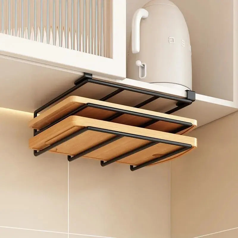 Organizer da cucina a sospensione con ganci – mensola per taglieri e coperchi