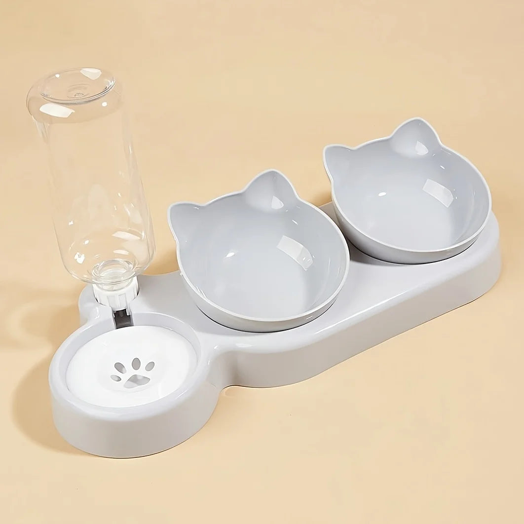 Set ciotole 3 in 1 per gatto con dispenser d'acqua a gravità e design inclinato