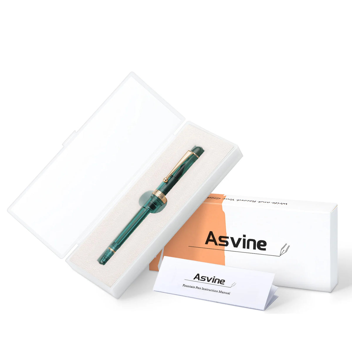 Asvine V126 Vacuum Filling Fountain Pen EF/F/M/ Stub 1.1 Nib, Transparent Brown/ Matte Gray, White Acrylic Writing Gift Set