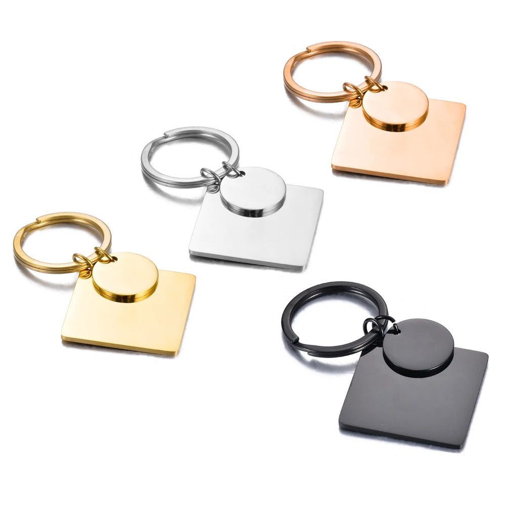 5Pcs Waterproof No Fading Stainless Steel Keychain Metal Round Square Tag DIY Collar Accessories Gift Key Ring Wholesale