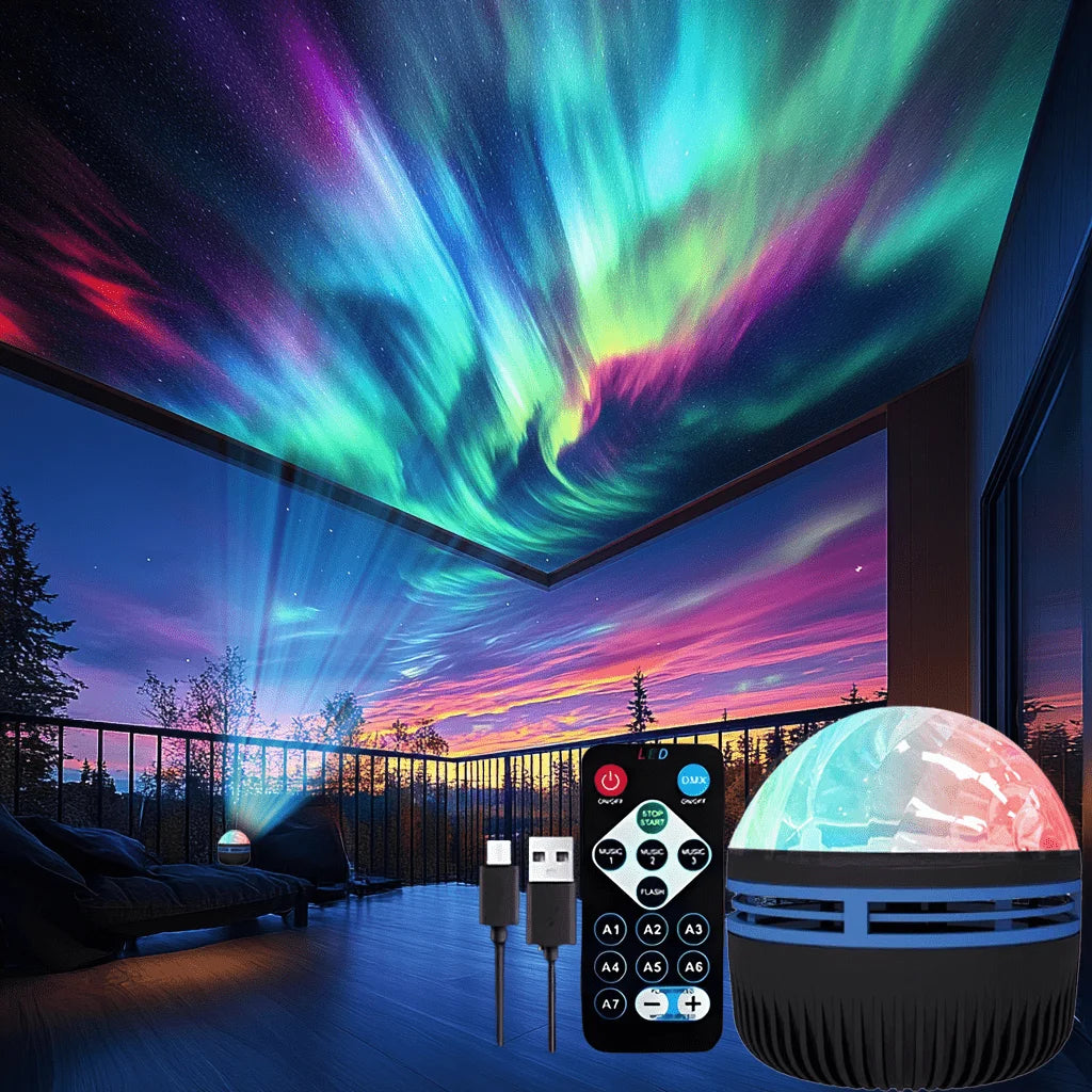 Proiettore LED Aurora 7 Modalità Telecomando – Luce Notturna per Camera e Feste