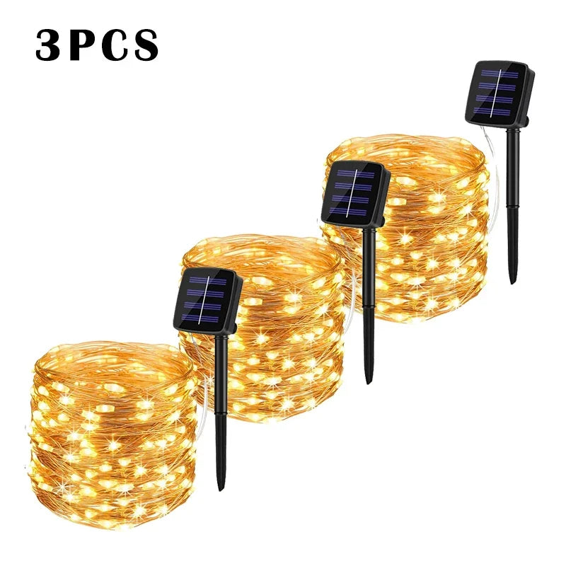 Luce LED Solare da Giardino a Catena, 32 m, Impermeabile, 8 Modalità