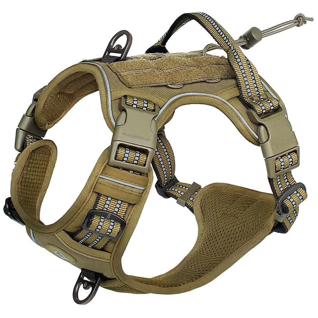 Imbracatura per cane anti tiro, traspirante, MOLLE, riflettente – media/grande