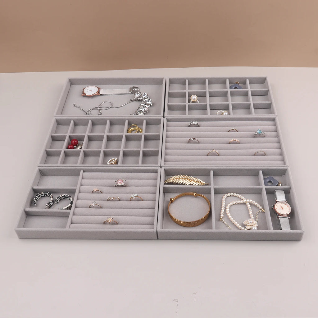 Velvet Jewelry Display Stackable Exquisite Jewellery Holder Portable Ring Earrings Necklace Organizer Box Organizator De Boys