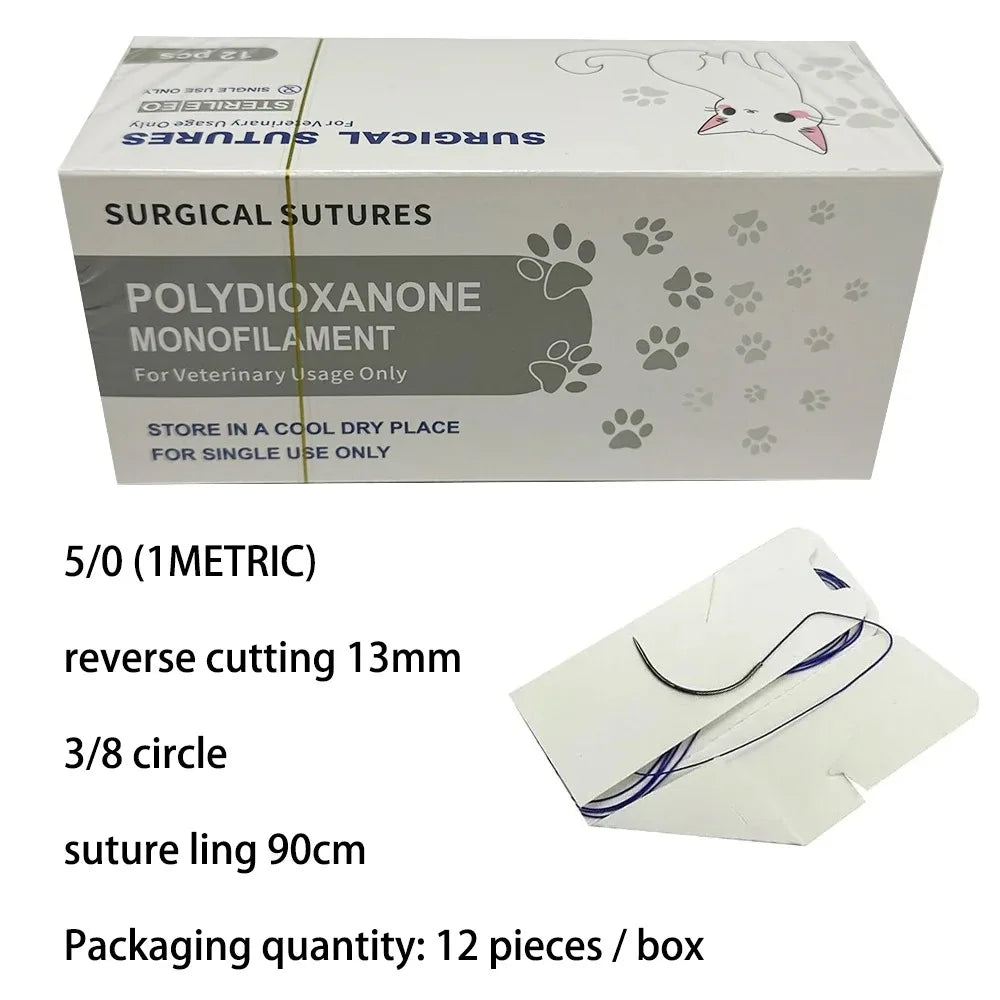 Set da 12 ago circolari PDO 3/8 per animali domestici – 90 cm, misure 2/0-5/0