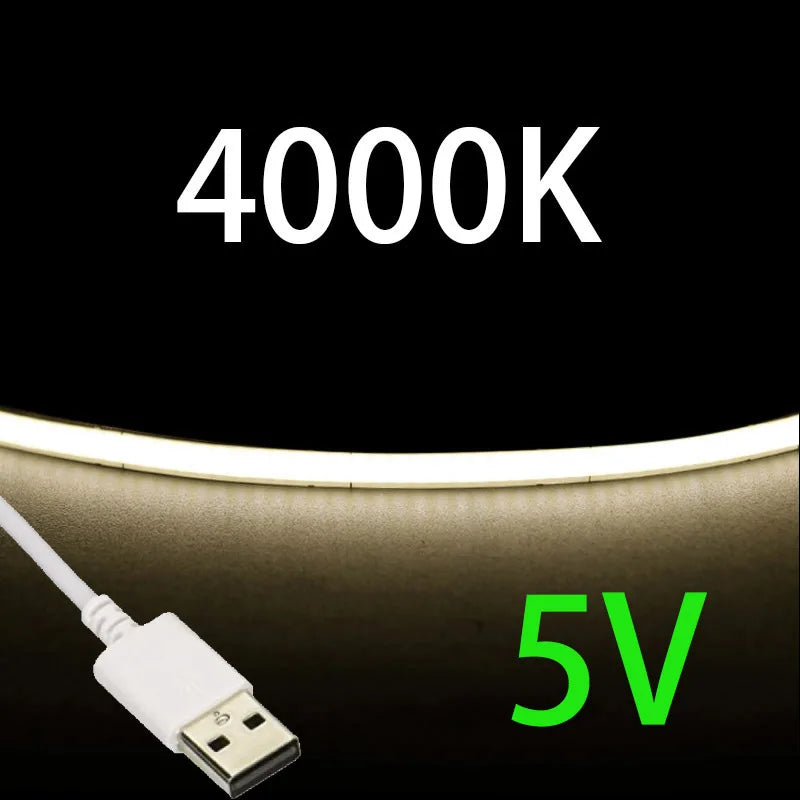 Striscia LED USB 5V COB Multicolore 2,7 mm – 480 LED per PC e Ambienti Interni