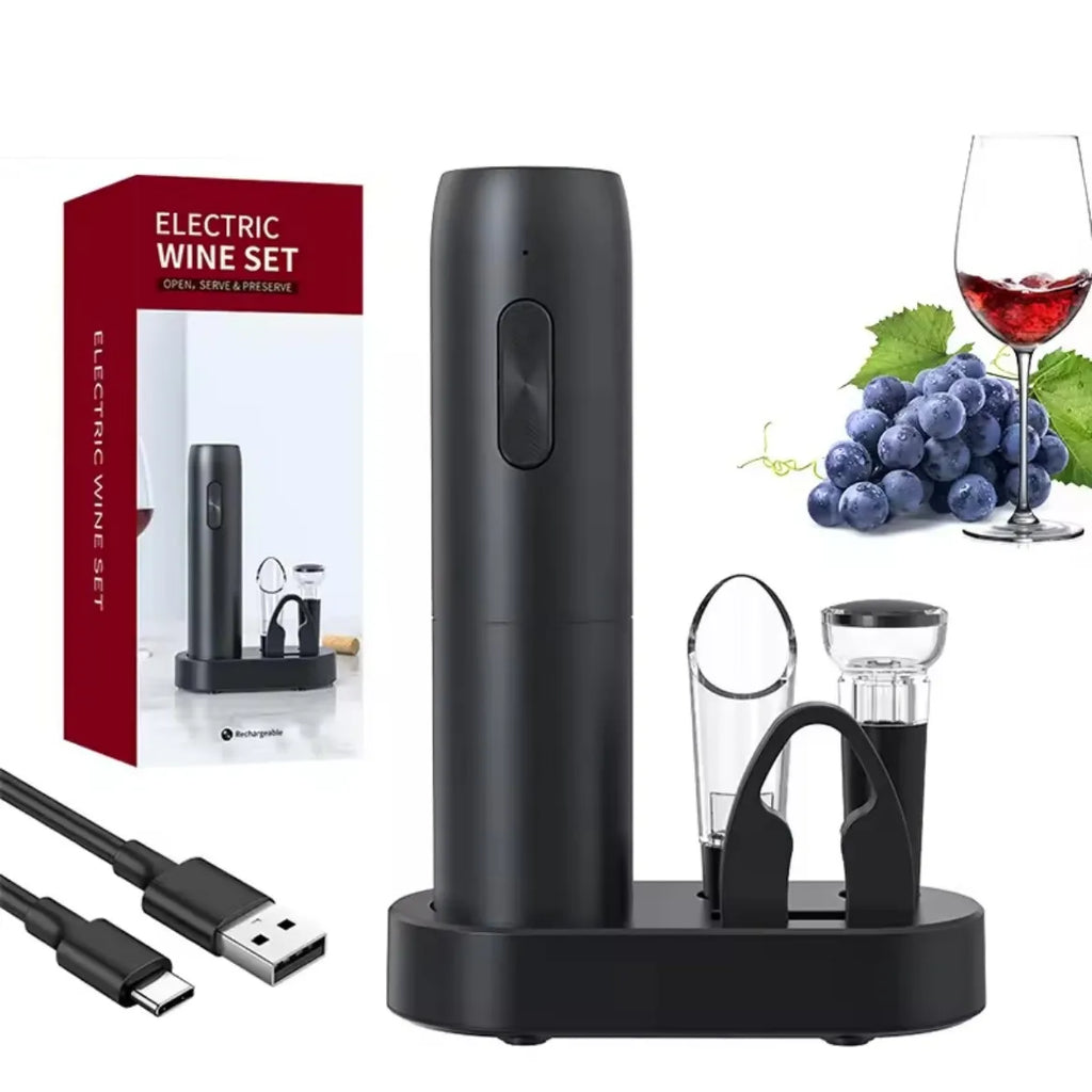 Apribottiglia elettrico 4‑in‑1 ricaricabile con cavatappi automatico e versatore