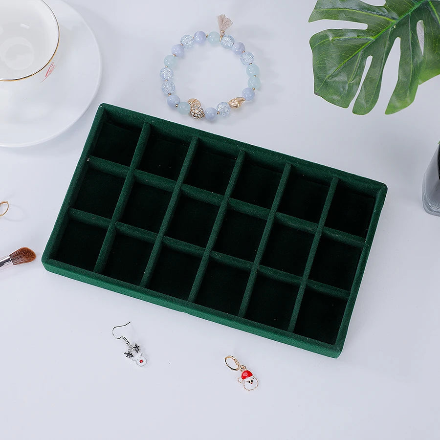 Jewelry Organizer Velvet Jewelry Storage Tray Display Ring Bracelet Necklace Storage Box Showcase Drawer Organizer Trays-Green